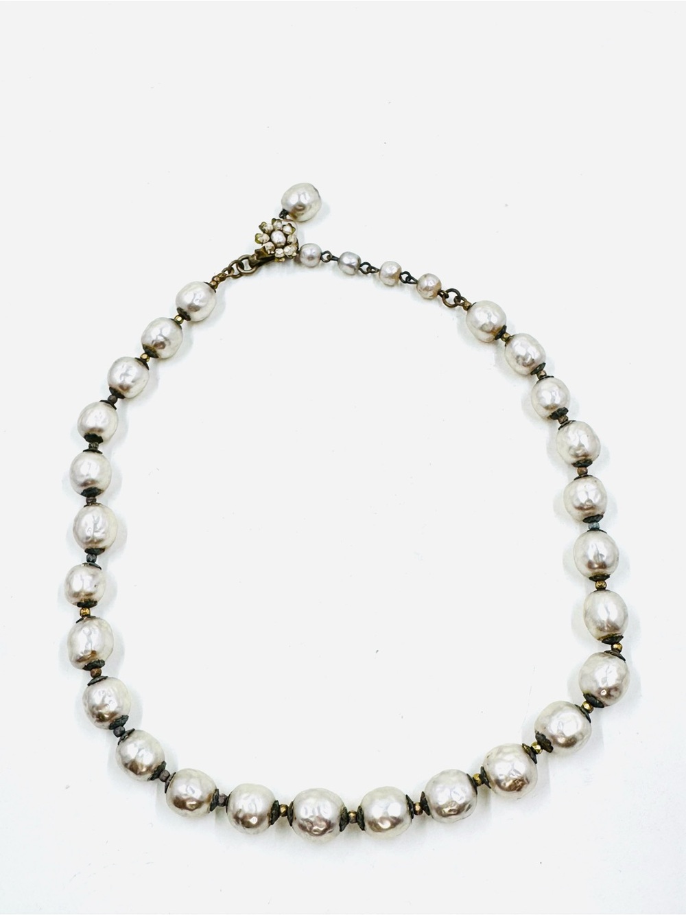 Miriam Haskell Vintage Baroque Glass Pearl Beaded Necklace W/Filagree Clasp